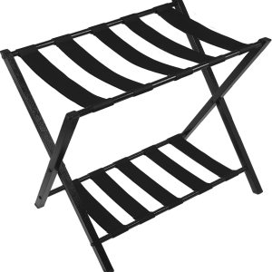 Portaequipajes plegable con estante de almacenamiento para habitación de invitados, dormitorio, hotel, negro (1) Portaequipajes plegable con estante de almacenamiento para habitación de invitados, dormitorio, hotel, negro (1)
