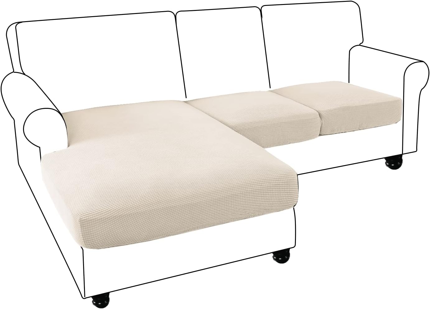 Elehealthy Funda de sofá seccional de 3 piezas para sofá seccional en forma de L, protector elástico de muebles para sofá seccional izquierdo o