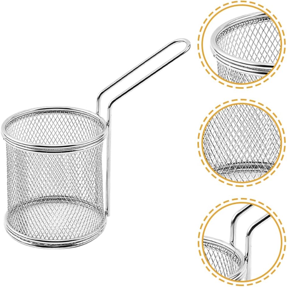 Cesta de acero inoxidable para freír profunda, 2 unidades, malla de alambre redonda, cesta para freír chips franceses con asa, vajilla de