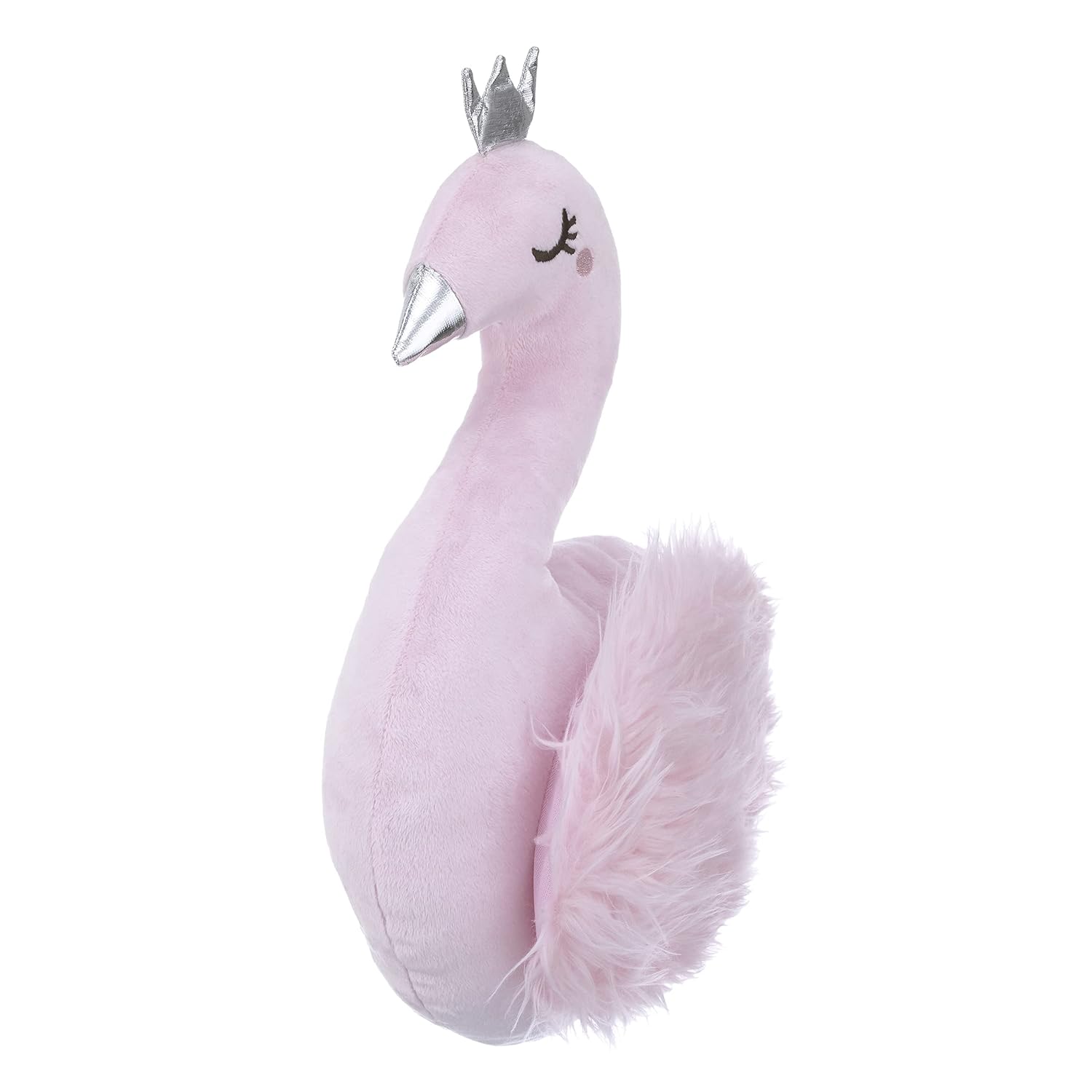 Everything Kids Almohada decorativa de cisne de felpa rosa con pico metálico plateado y corona, rosa, plata, 5345721P