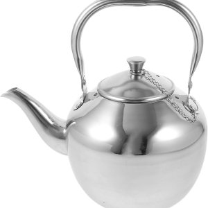 Kichvoe Tetera de viaje de acero inoxidable, tetera de metal, tetera de metal, tetera de agua con asa, tetera para cocina, tetera de acero Kichvoe Tetera de viaje de acero inoxidable, tetera de metal, tetera de metal, tetera de agua con asa, tetera para cocina, tetera de acero