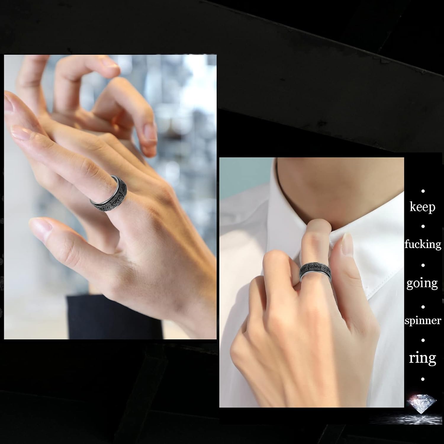 Anillo para ansiedad para mujer anillo giratorio de acero inoxidable con mantra inspirador personalizado para hombres, mujeres y amigos, regalo de