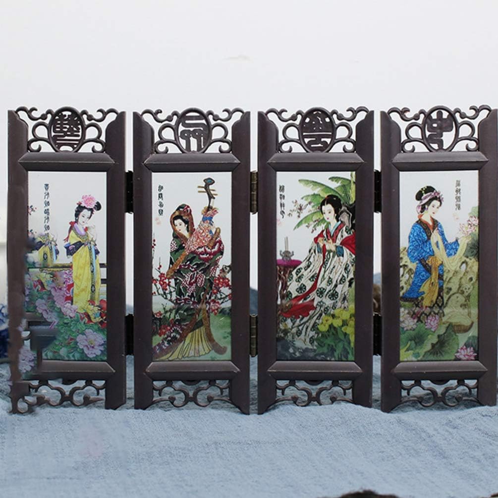 ABOOFAN Mini 4 paneles de arte chino tradicional divisor para decoración del hogar lacquerware decorativo pantalla para el hogar divisor de