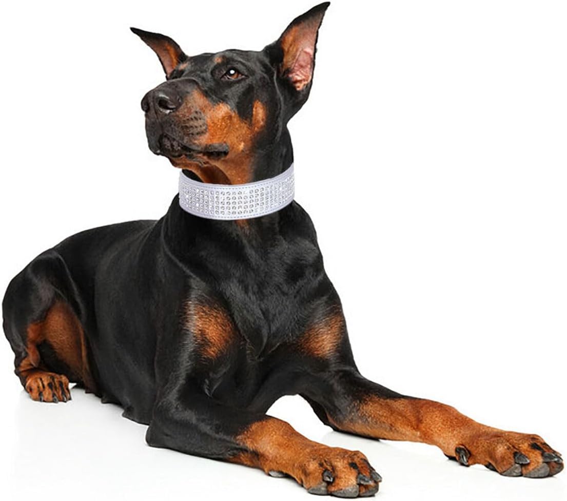 Collares de perro con diamantes de imitación, 2 pulgadas de ancho, con tachuelas de piel sintética, 5 filas de cristales brillantes para perros