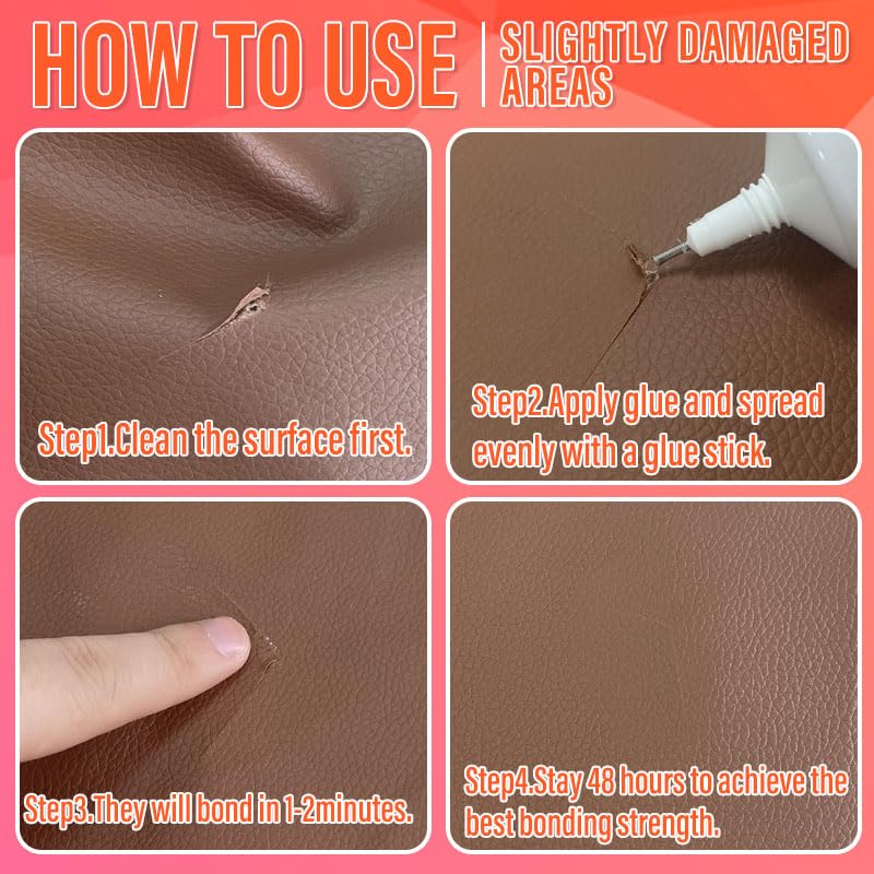 Pegamento de cuero de 2.16 oz, adhesivo de pegamento para cuero, pegamento de reparación de cuero, fuerte adhesión permanente transparente lavable,