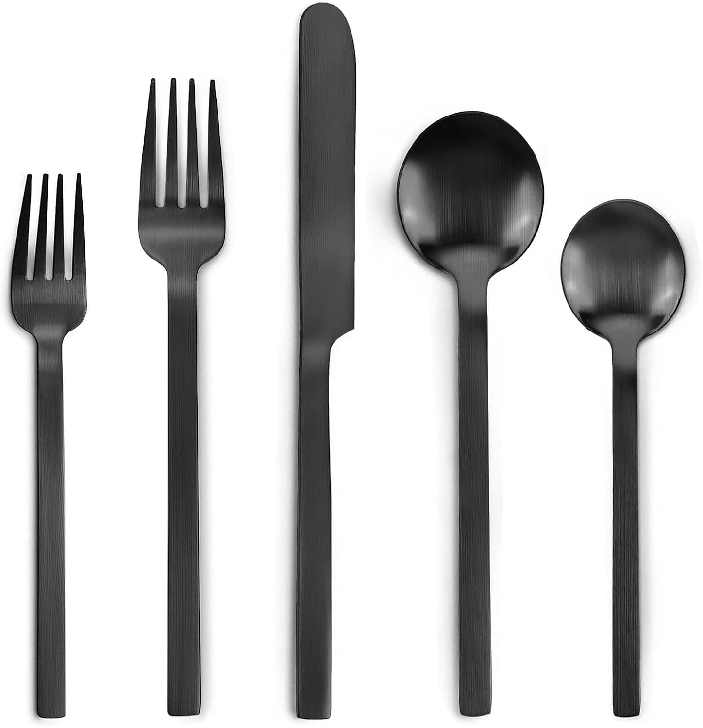 Juego de cubiertos negros de 40 piezas para 8 personas, juego de utensilios de cocina de acero inoxidable, cucharas y tenedores, acabado mate, apto
