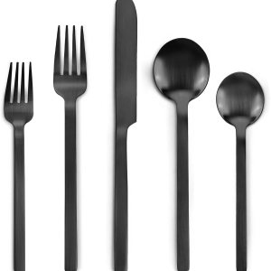 Juego de cubiertos negros de 40 piezas para 8 personas, juego de utensilios de cocina de acero inoxidable, cucharas y tenedores, acabado mate, apto Juego de cubiertos negros de 40 piezas para 8 personas, juego de utensilios de cocina de acero inoxidable, cucharas y tenedores, acabado mate, apto