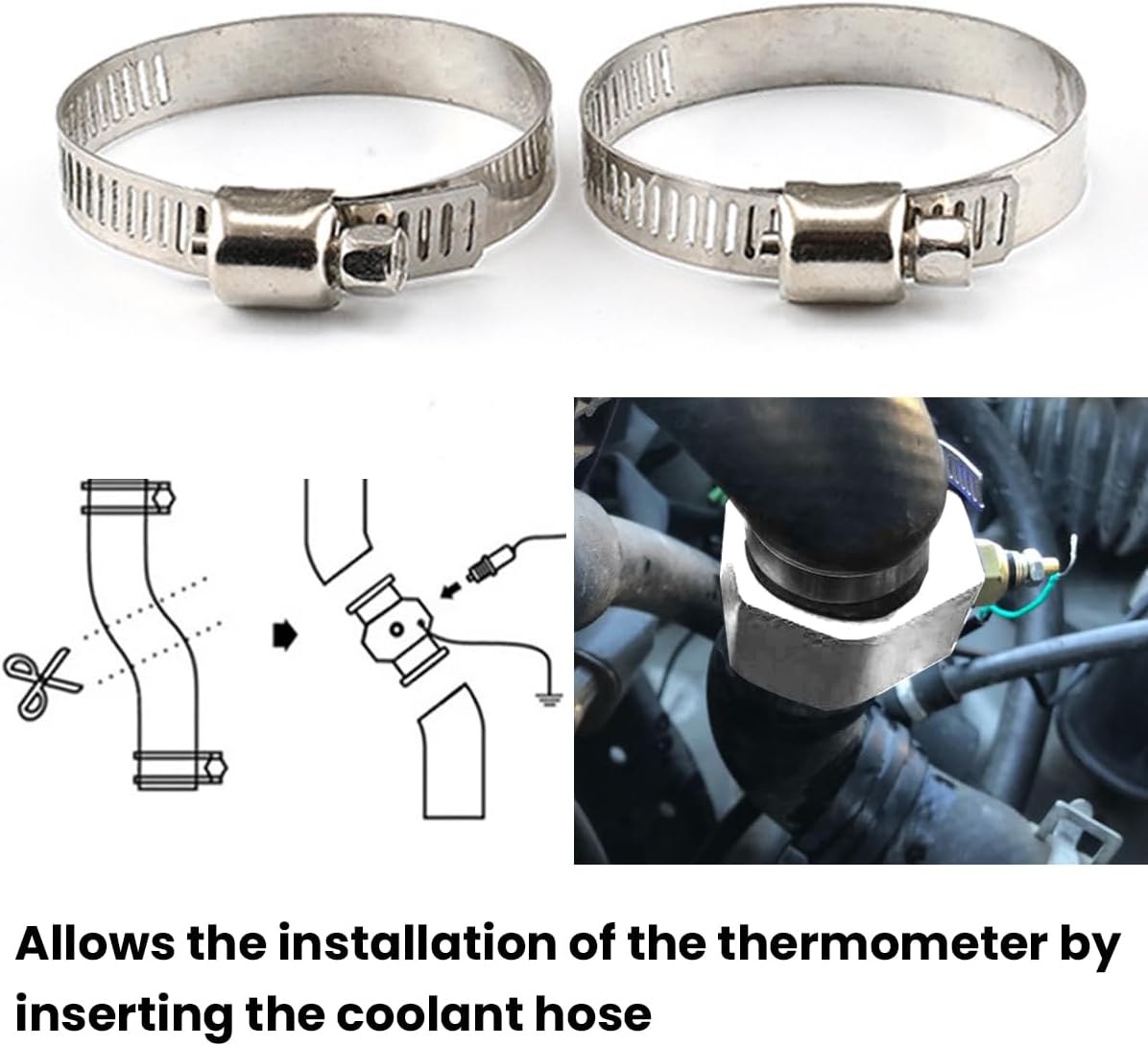 Tubo de junta de temperatura del agua, adaptador de sensor de temperatura del agua de aleación de aluminio para automóvil, 1.102-1.575 in,