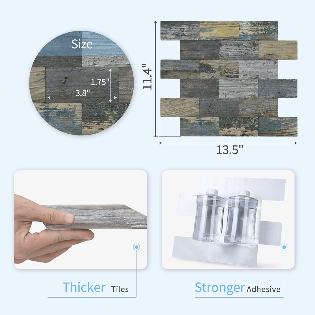 Art3d Panel de madera rústica envejecida para despegar y pegar, paquete de 5 unidades de 13.5 x 11.4 pulgadas, para salpicaduras de cocina,