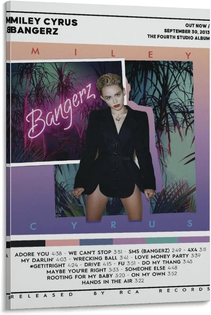 Miley Cyrus – Póster de lienzo de Bangerz para decoración de dormitorio, paisaje, oficina, San Valentín, cumpleaños, regalo, estilo 24 x 36 pulgadas
