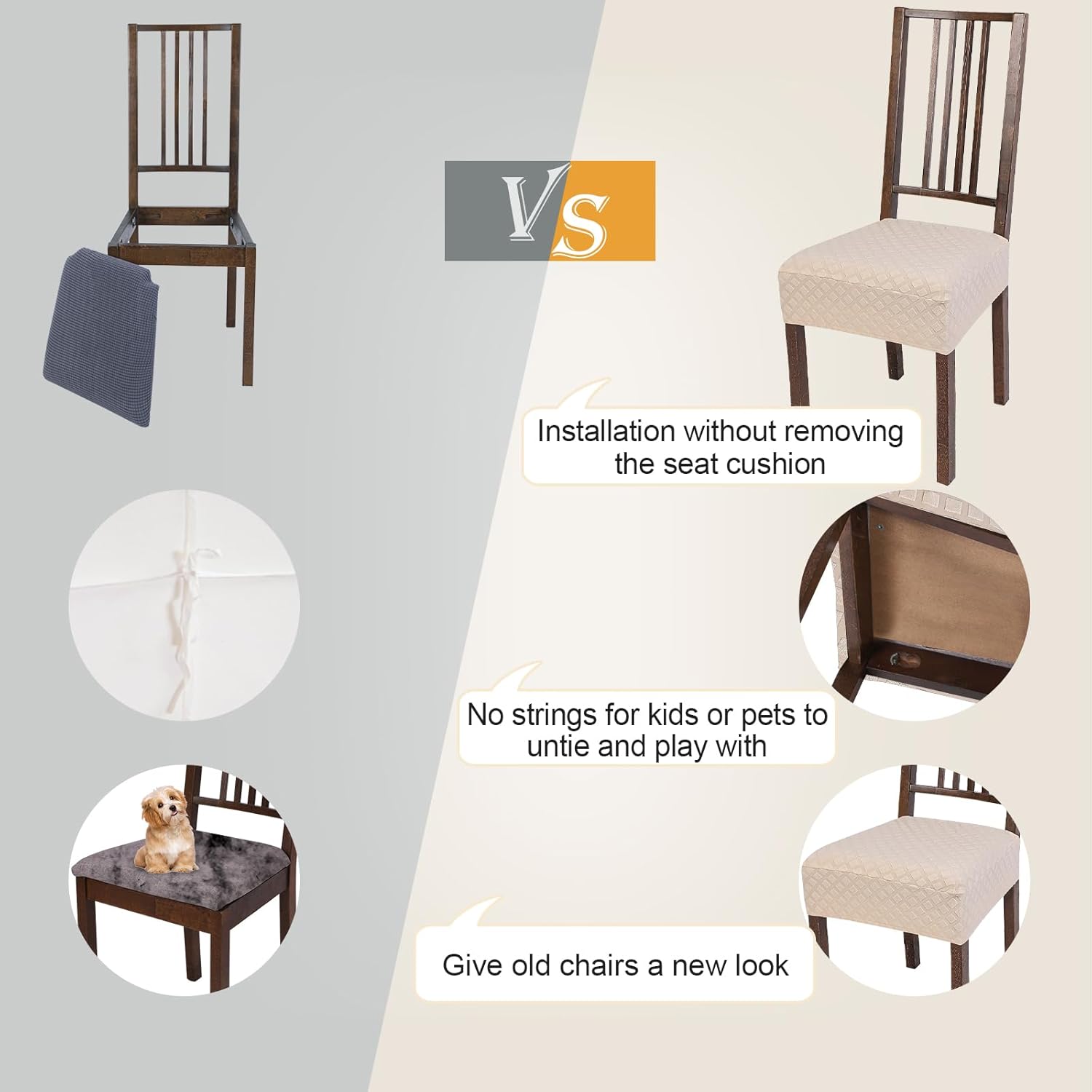 NIBESSER Juego de 4 fundas de asiento para sillas de comedor, elásticas, suaves, extraíbles y lavables, fundas de cojín para comedor, fundas de