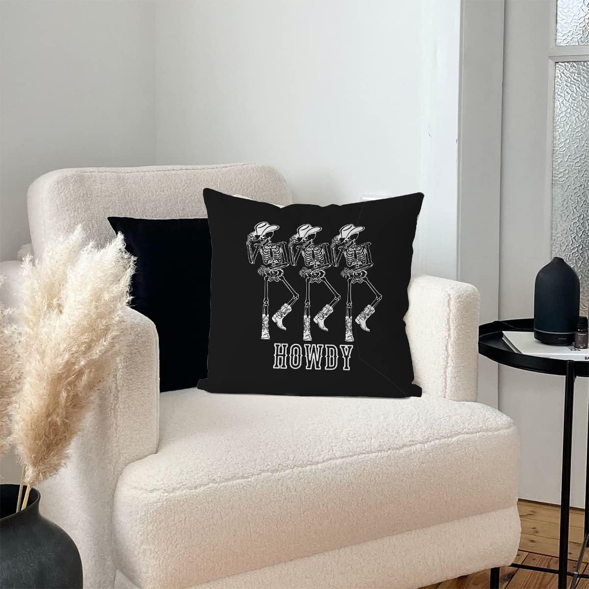 Funda de almohada retro de esqueleto Howdy de 18 x 18 pulgadas, funda de almohada de esqueleto bailarín vintage, decoración del hogar, funda de