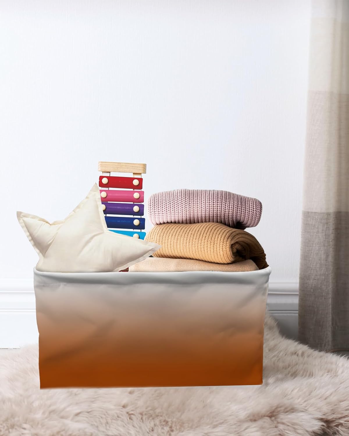 Thanksgiving Storage Basket for Organizing Shelves, Collapsible Storage Bins Boxes with Handle, Fall Orange Ombre Modern Abstract Art Aesthetics