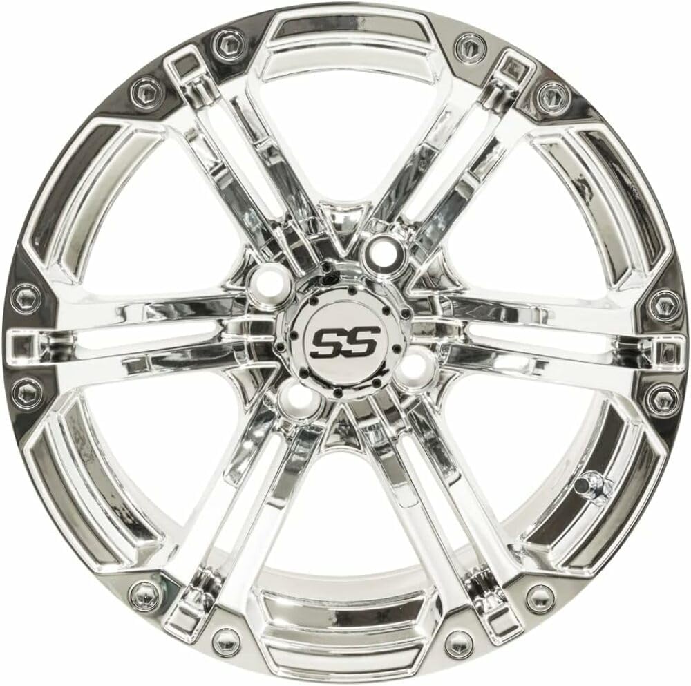 GTW Combo de ruedas y neumáticos para carrito de golf de 14 pulgadas  GTW Specter Chrome Wheels en neumáticos todo terreno Predator 23×10-14  Juego