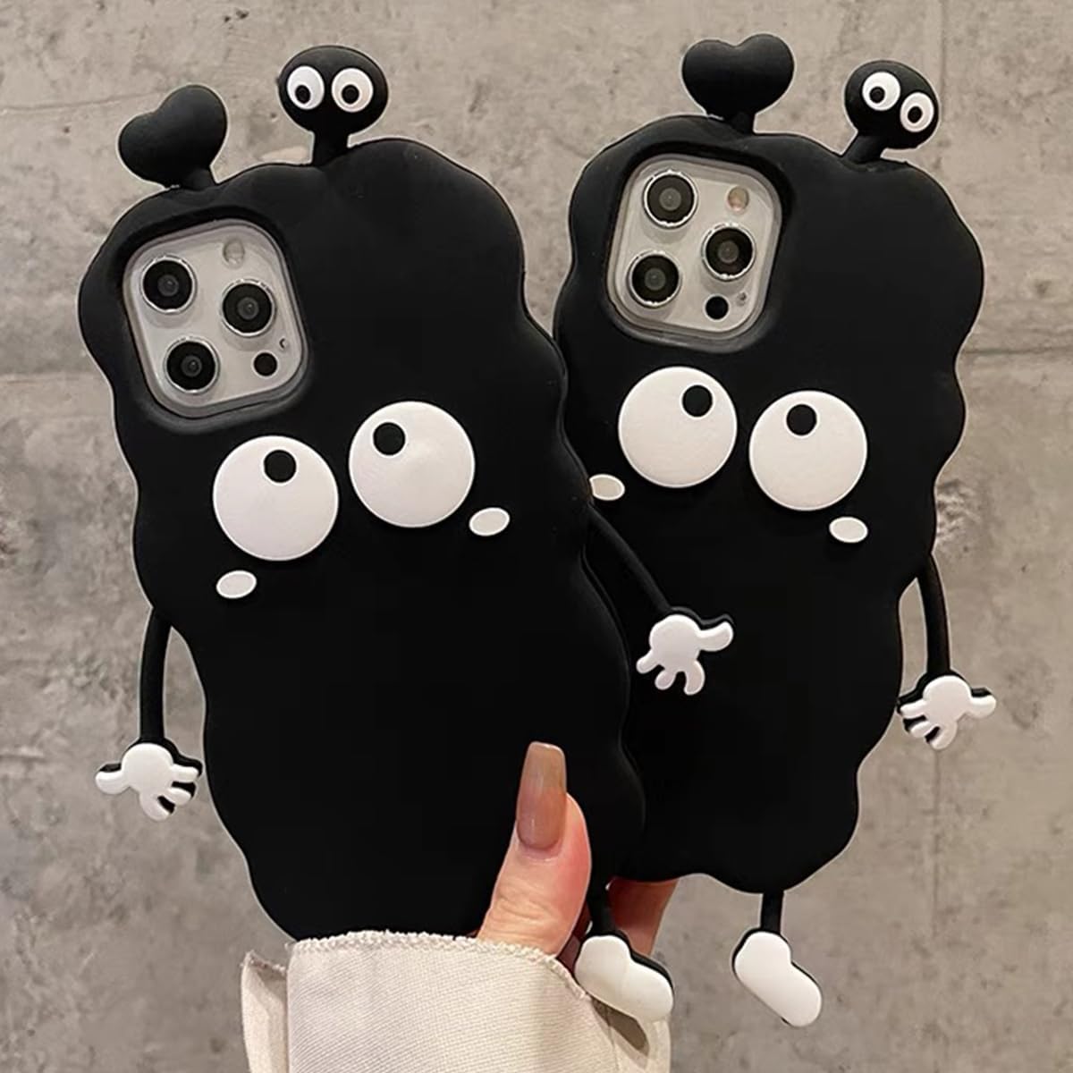 Bonita funda para iPhone 14 Pro de 6.1 pulgadas, funda 3D Kawaii de dibujos animados negra linda funda de silicona para teléfono, gruesa a prueba de