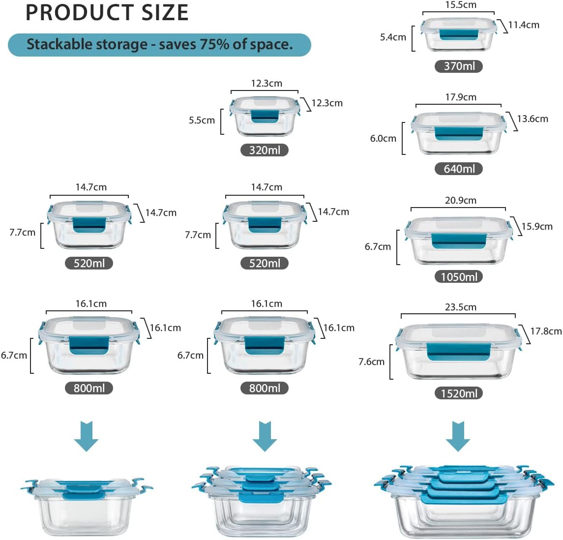 Recipientes de vidrio para almacenamiento de alimentos con tapas, recipientes de vidrio para preparación de comidas para almuerzo, despensa,