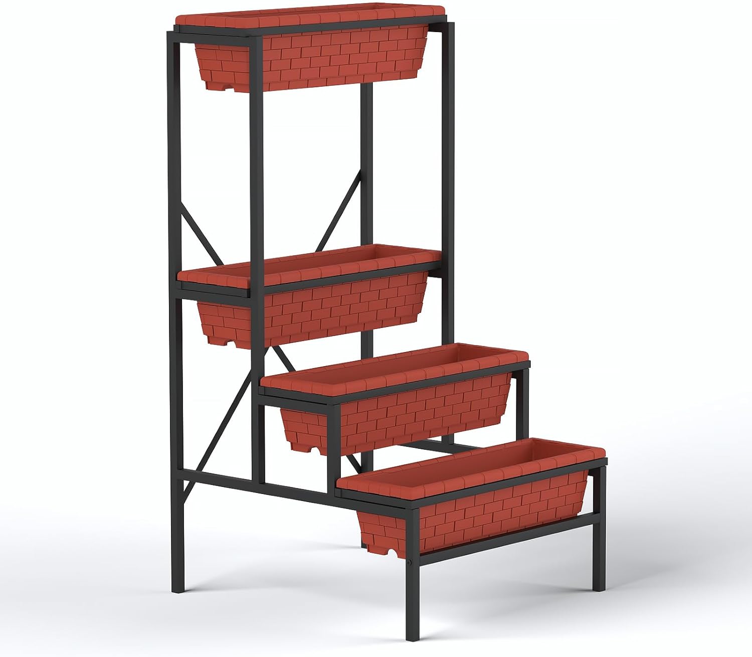 Cama de jardín elevada resistente de 4 niveles, 24 pulgadas de largo x 26 pulgadas de ancho x 47 pulgadas de alto, marco de soporte de metal con 4
