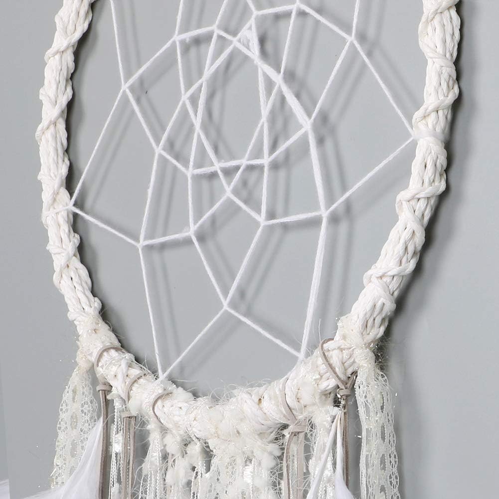 Alynsehom Atrapasueños extragrande para niños, decoración para colgar en la pared, hecha a mano, plumas blancas, bohemios, grandes atrapasueños con