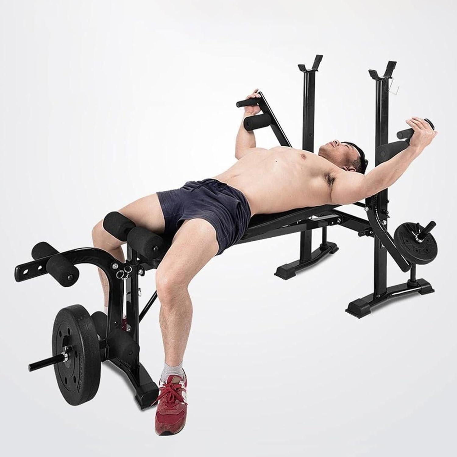 Equipo de entrenamiento de banco de pesas estándar 6 en 1 para gimnasio en casa, entrenamiento de cuerpo completo, juego de prensa de banco, rizo de