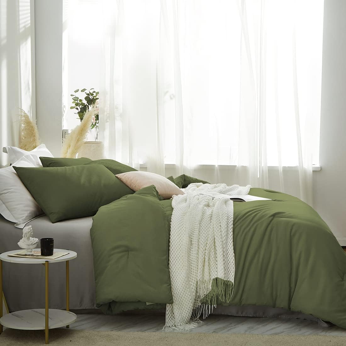 Nayoroom Juego de edredón verde oliva, tamaño individual, juego de ropa de cama de 2 piezas de microfibra suave y ligera para niños y adolescentes
