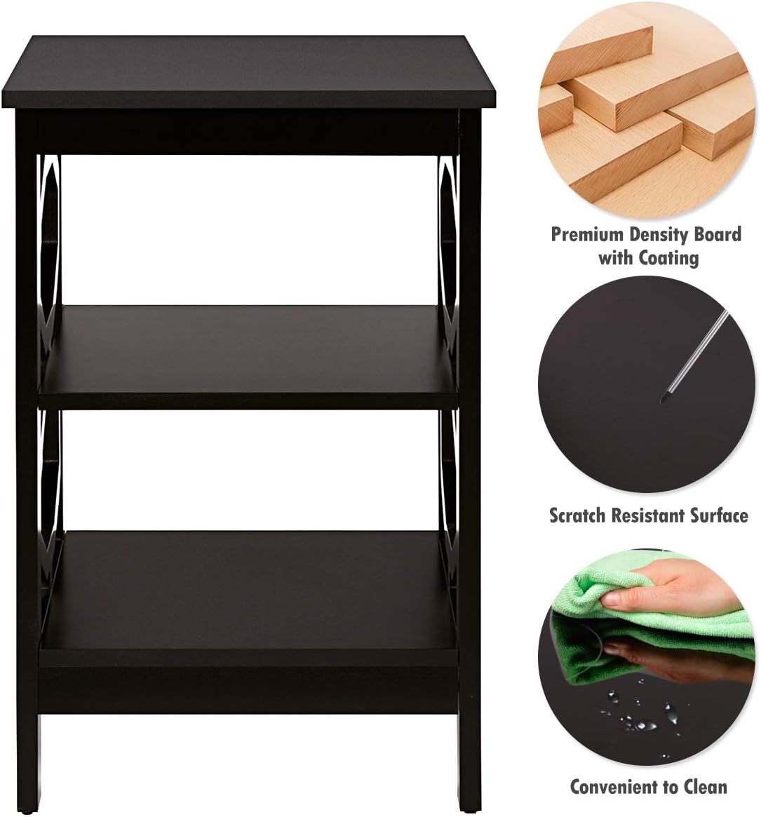 KOTEK Juego de 2 mesitas de noche de 3 niveles, mesa auxiliar de madera para sofá con estantes de almacenamiento, estructura estable, mesa auxiliar