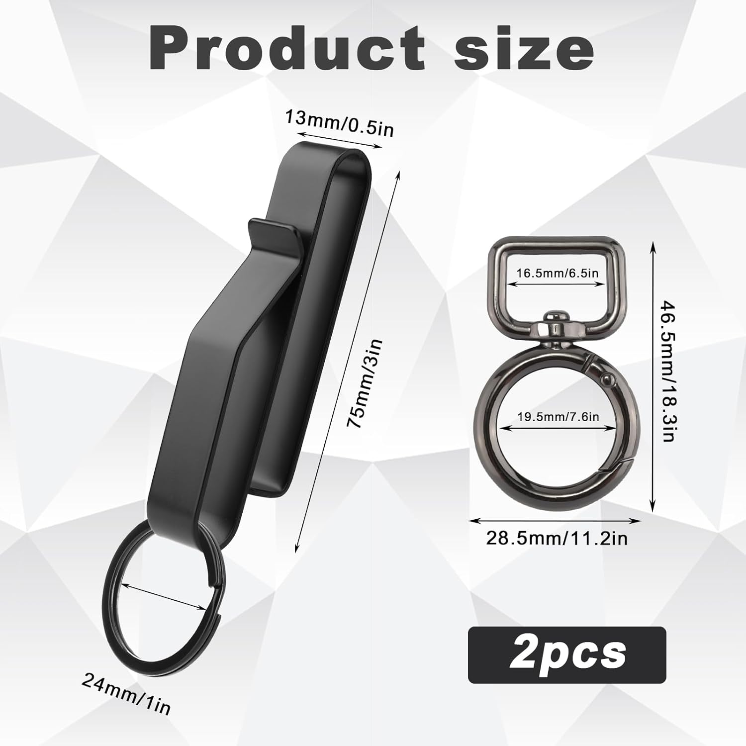 Llavero de cinturón de alta resistencia, de acero inoxidable, negro, para hombres, clip táctico con llaveros para cinturones de 1.5 a 2.25 pulgadas