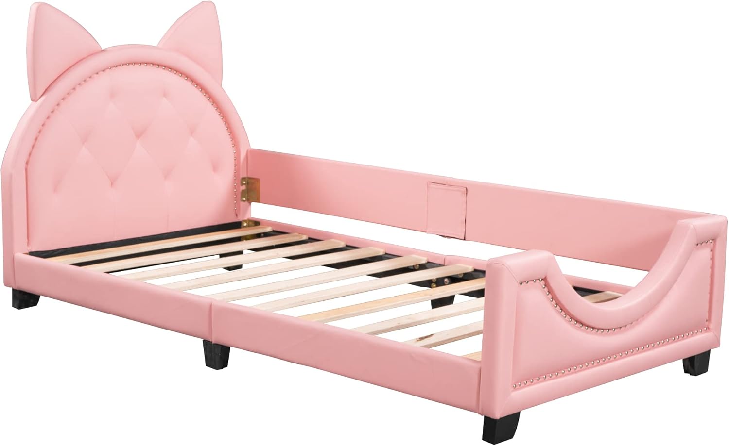 Merax Sofá cama tapizado de tamaño individual con cabecero de orejas de conejo, marco de cama de plataforma para niños, dormitorio infantil, no