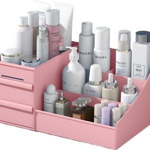 Organizador de escritorio de maquillaje con cajones, organizador de encimera para cosméticos, soporte de tocador para lápiz labial, pinceles, Organizador de escritorio de maquillaje con cajones, organizador de encimera para cosméticos, soporte de tocador para lápiz labial, pinceles,