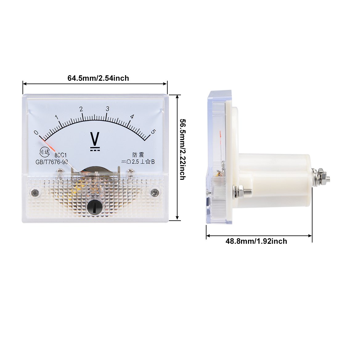 uxcell Error del metro 85C1 del voltaje del indicador de voltaje del panel analógico de DC 0-5V el 2,5%