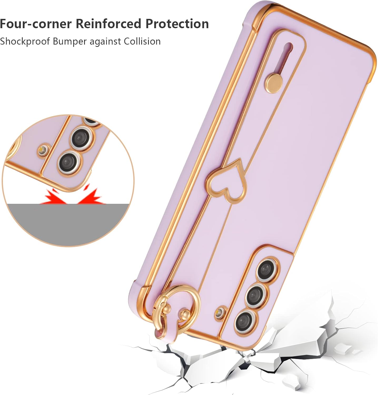 RALEAVO Funda para Samsung Galaxy S21 Plus con pulsera con soporte chapado en soporte, funda delgada y brillante para teléfono, TPU suave a prueba