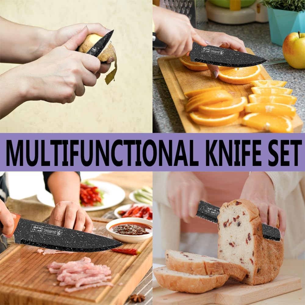 YF-TOW Juego de cuchillos de cocina, 8 cuchillos de acero inoxidable para cocina con bloque, con afiladores, antideslizantes, cuchillo de chef,