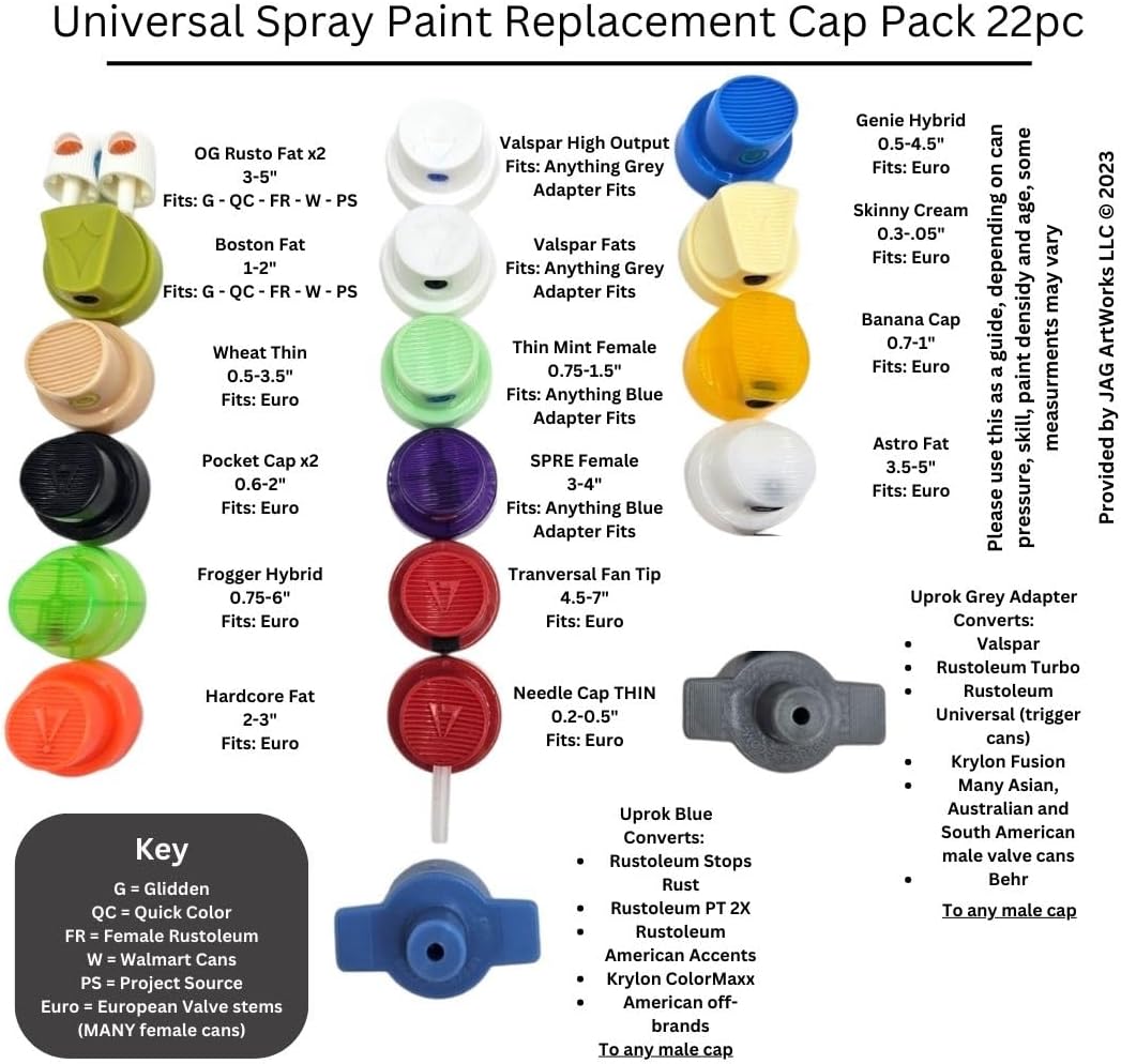 Adaptador universal de repuesto para pintura en aerosol, paquete de 22 piezas para Krylon, Behr, Walmart y Rust-Oleum – Tamaños de aerosol de 0.2 a