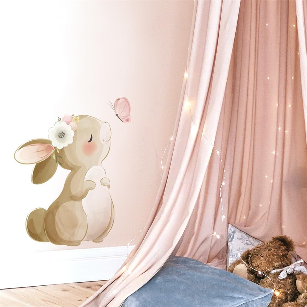 Calcomanías de pared con diseño de mariposa y conejo, decoración de dormitorio de niños y niñas, calcomanías de pared de animales de safari de