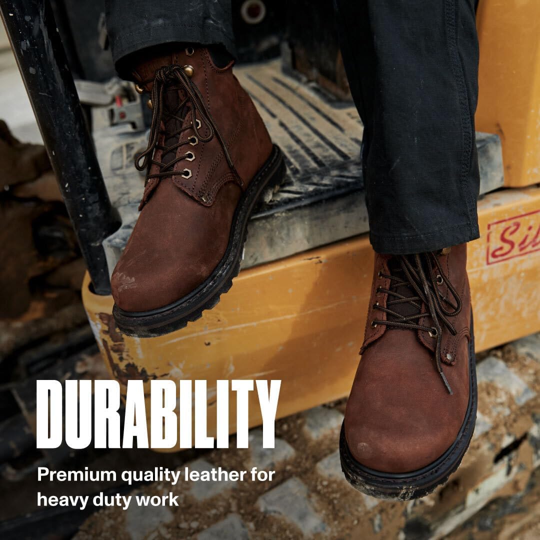 Botas de trabajo para hombre, punta de acero, botas de cuero de 6 pulgadas para trabajo, construcción, zapatos de trabajo de seguridad industrial