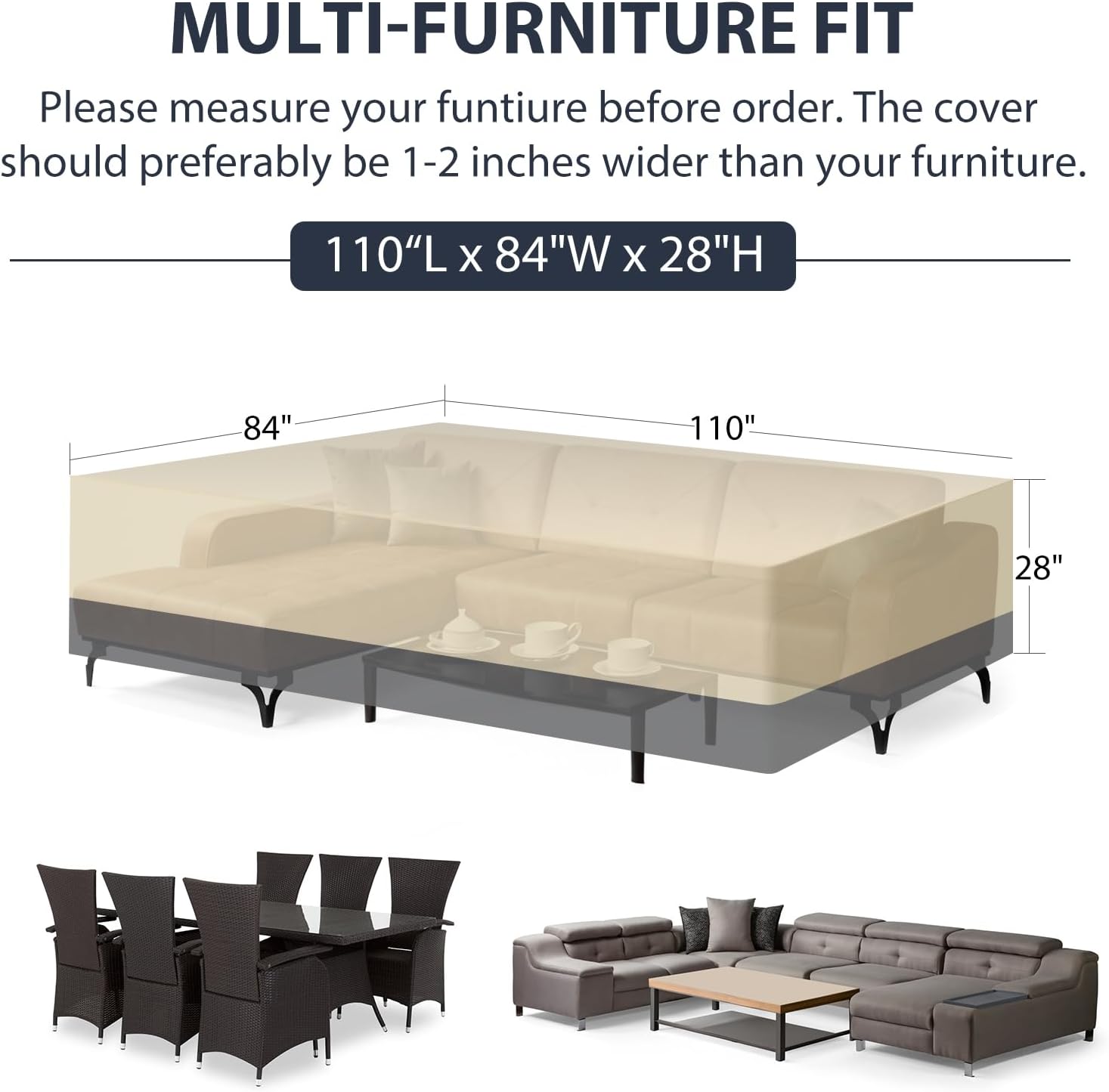 Fundas para muebles de patio, impermeables, resistentes, 110 x 84 x 28 pulgadas, fundas grandes para mesa de comedor y silla, anti-UV, uso general,