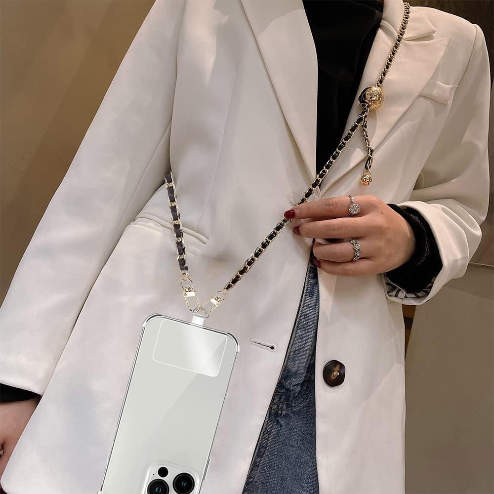 Cadena cruzada para teléfono celular, correas ajustables para teléfono, correa de hombro de cuero y metal, con parches de sujeción para teléfono,