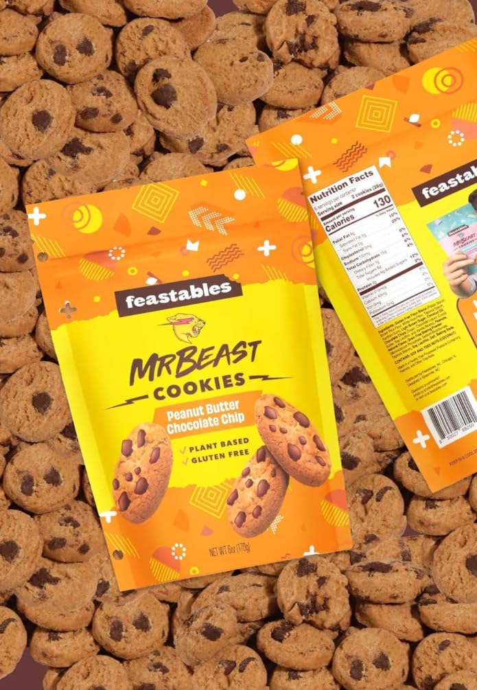 Feastables Mr. Beast Galletas de mantequilla de maní Chocoloate Chip paquete de 2 paquetes de 6 onzas