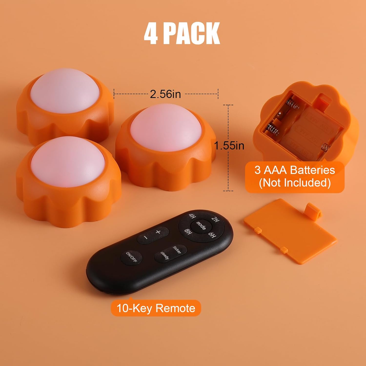 Mrcrafts Paquete de 4 luces de calabaza de Halloween, luces LED RGB Jack-O-Lantern, funcionan con pilas con control remoto y temporizador,