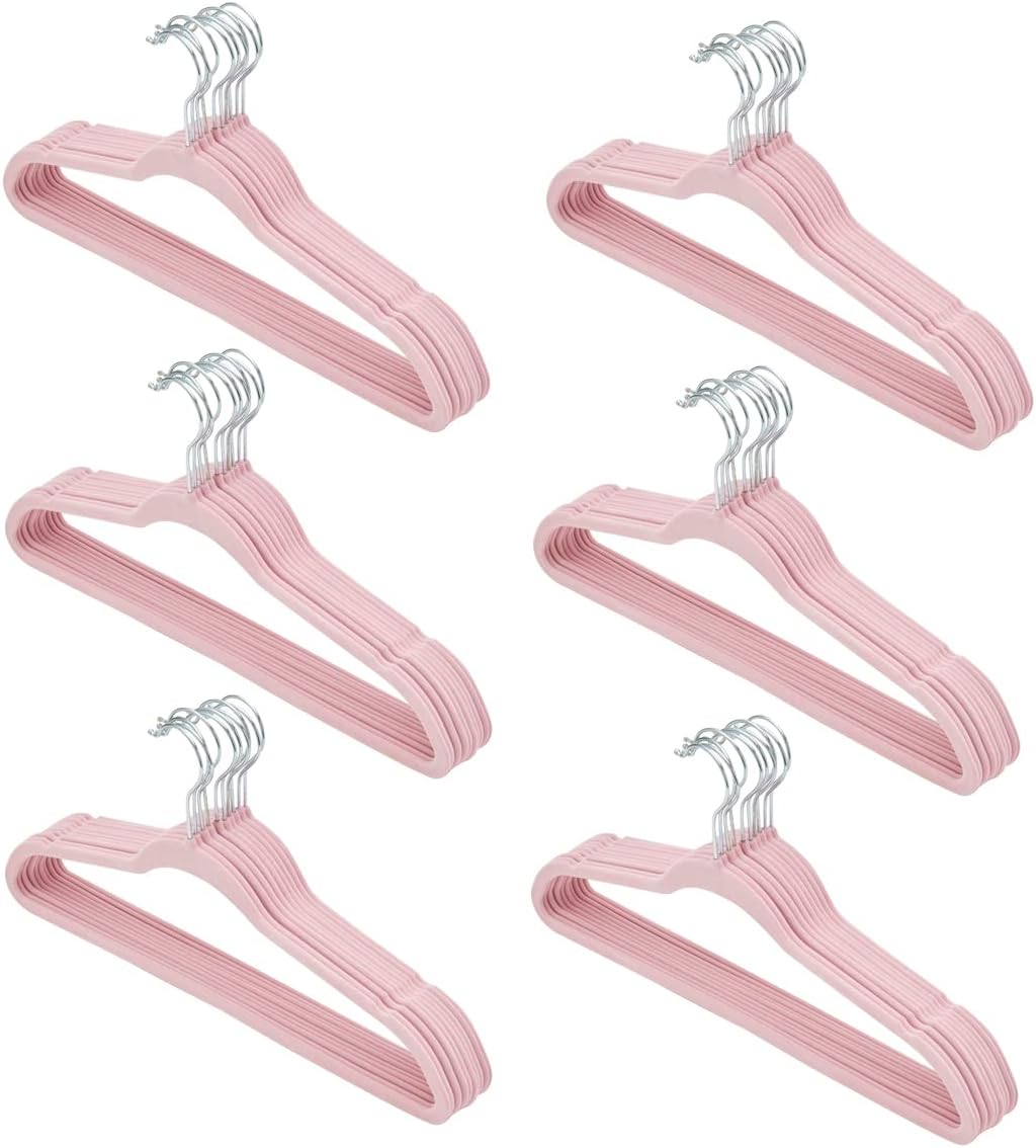 Home Basics – Perchas de terciopelo para ropa (paquete de 60 unidades), color rosa, perchas de fieltro para camisetas, chaquetas, vestidos y
