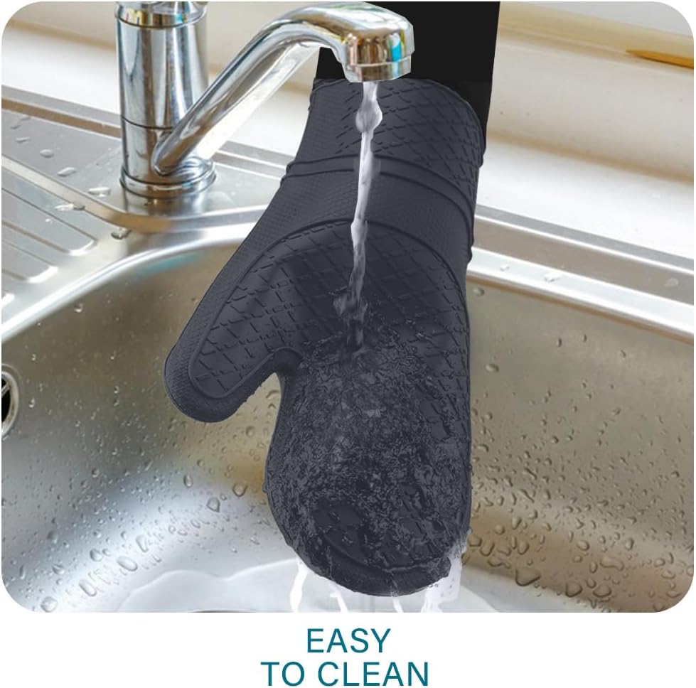 meioro Guantes de horno de silicona, resistentes al calor y antideslizantes, juego de guantes de horno de cocina flexibles con forro acolchado