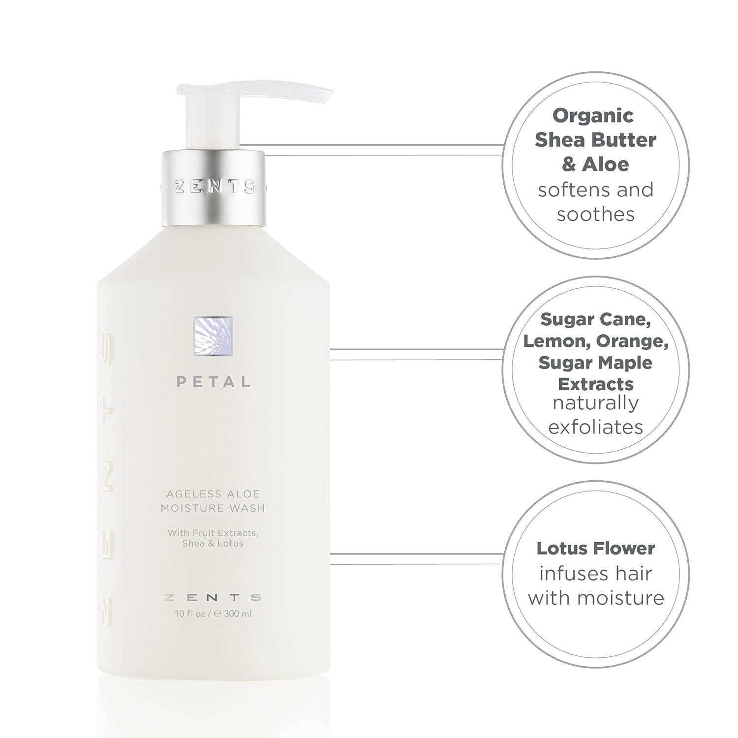 Zents Jabón de manos y cuerpo (fragancia pétala) Limpiador hidratante antienvejecimiento con manteca de karité orgánica y aloe para piel seca, 10