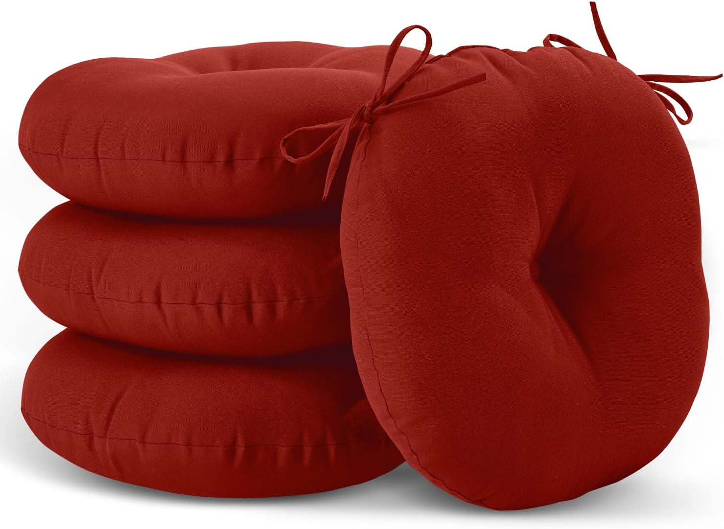 LOVTEX Bistro – Juego de 2 cojines redondos para sillas de exterior de 15 pulgadas, impermeables, redondos, con lazos, color rojo ladrillo, cojines