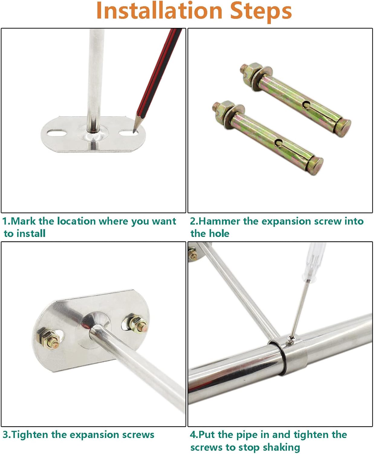 Paquete de 2 soportes de montaje en techo, soporte de tubo de acero inoxidable para armario, soporte de tubería de techo, cortina de ducha, armario,