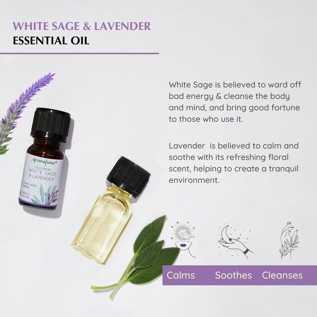 Aromafume – Difusor de aceites esenciales de salvia blanca y lavanda  1.0 fl oz  Extractos de Salvia Apiana y lavanda  Profundiza la relajación, la