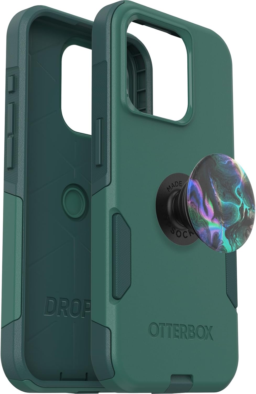 Paquete OtterBox iPhone 15 Pro (solamente) Commuter Series Case – (GET YOUR GREENS) + PopSockets PopGrip (OIL AGATE), delgada y resistente, apta