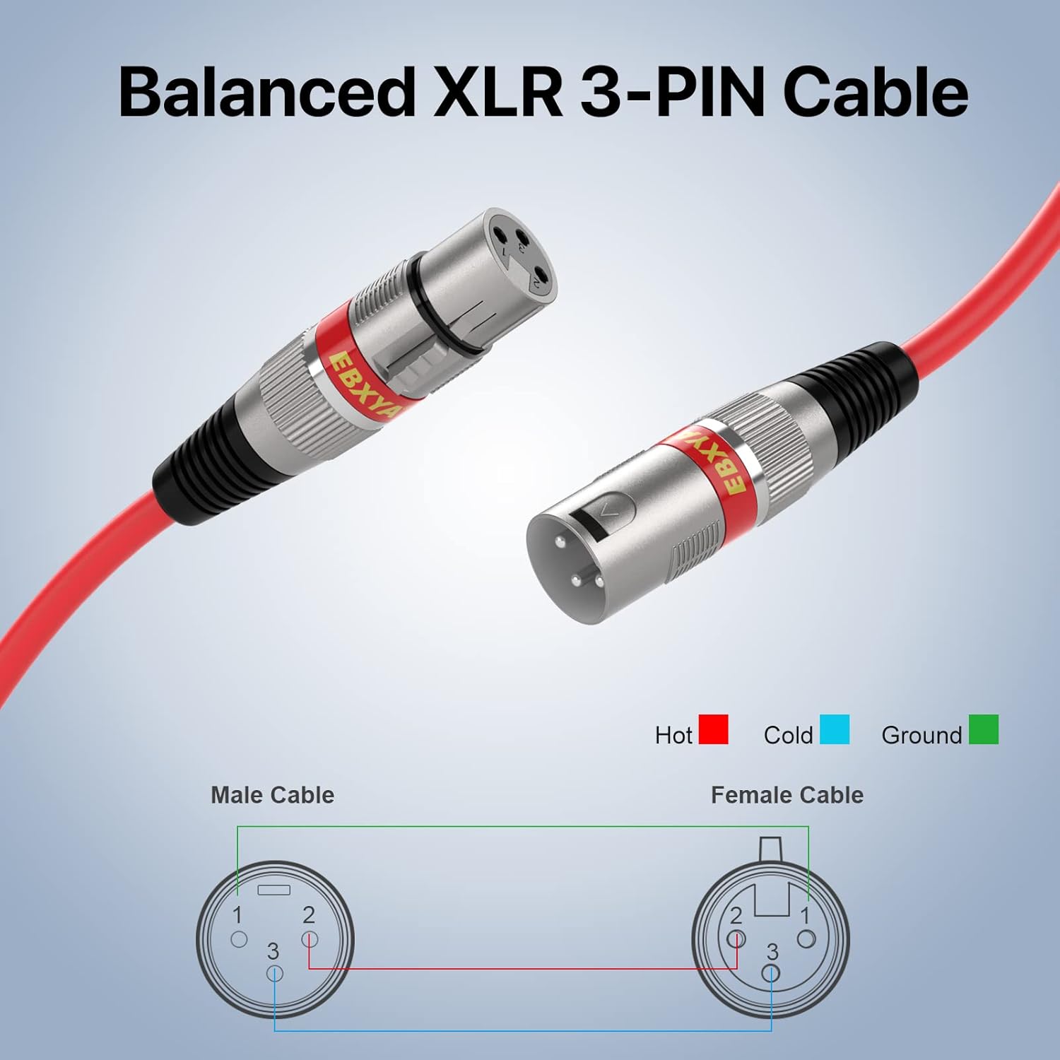 EBXYA Paquete de 4 cables XLR XLR macho a hembra de 20 pies, cable XLR equilibrado de 3 pines, duradero y flexible, con cancelación de ruido (rojo,