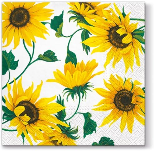 Servilletas de papel para almuerzo, 40 unidades, 13 x 13 pulgadas, girasoles en blanco