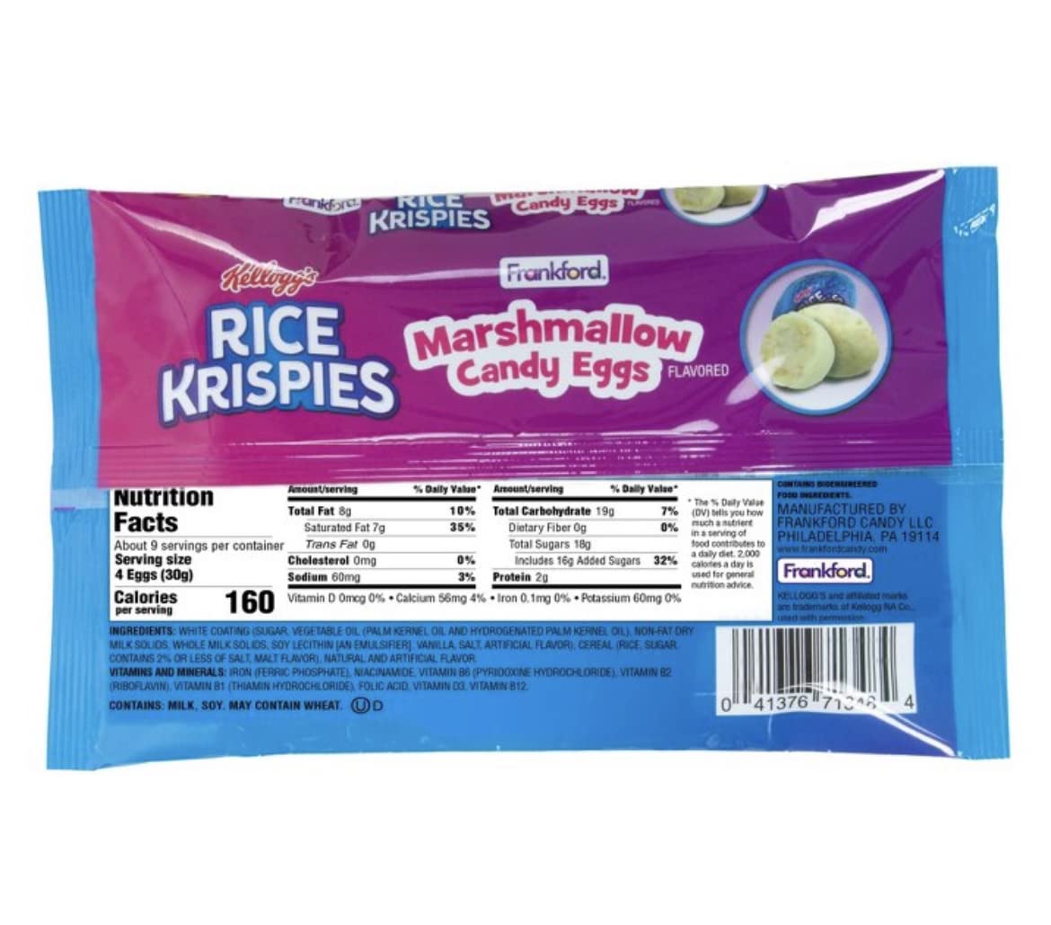 Kelloggs Rice Krispies, con sabor a malvavisco, envueltos indiviidualmente, huevos de chocolate con caramelo frustrados, canasta de Pascua, búsqueda