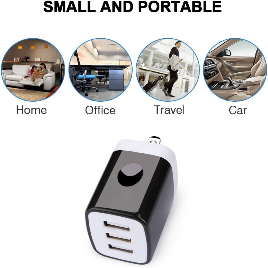 Cargador de pared USB, 18W 3Amp rápido múltiples puertos USB cargador de pared USB enchufe caja cargador bloque compatible iPhone