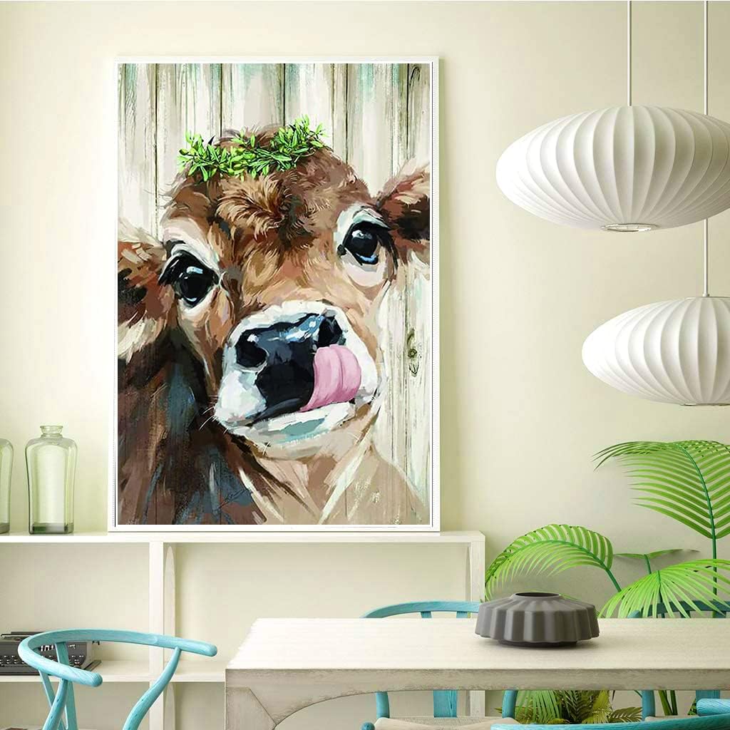 PASSDONE Arte de diamante de vaca colorido DIY 5D vaca diamante kits de pintura para adultos pintura de diamante vaca taladro completo arte arte por